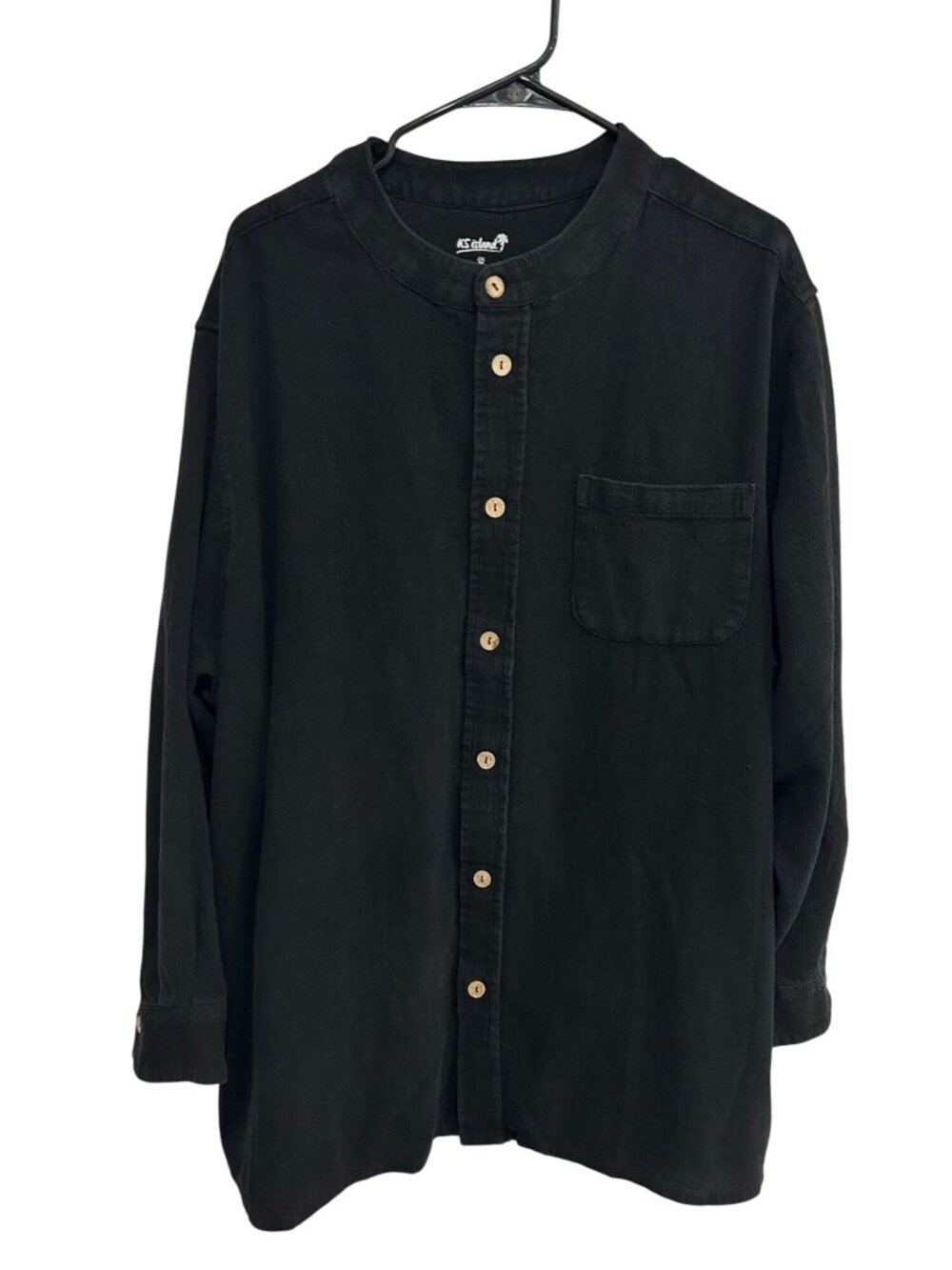 KS Island 2XL Big Black Button-Up Shirt Chest Pocket Minimalist Clean Girl